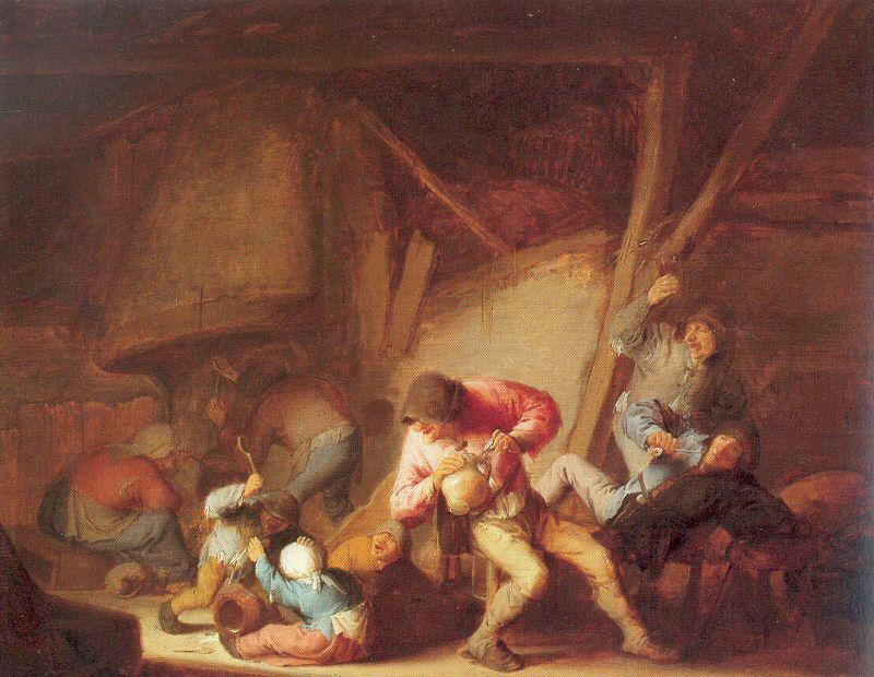 Ostade, Adriaen van Drinking Figures and Crying Children oil painting picture